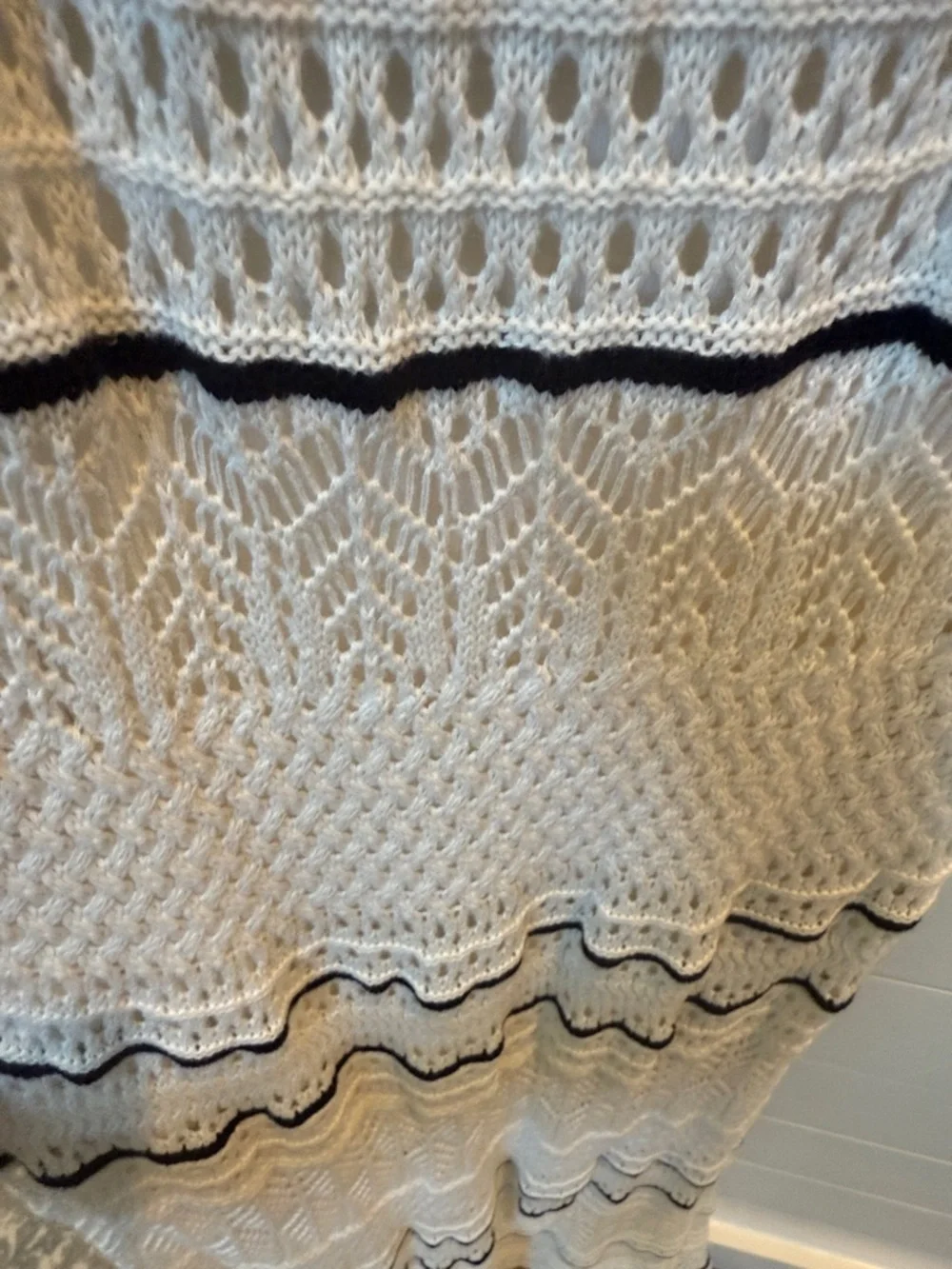 Abercrombie & Fitch Cream Maxi Crochet Dress with Black Stripes - Picture 3 of 4